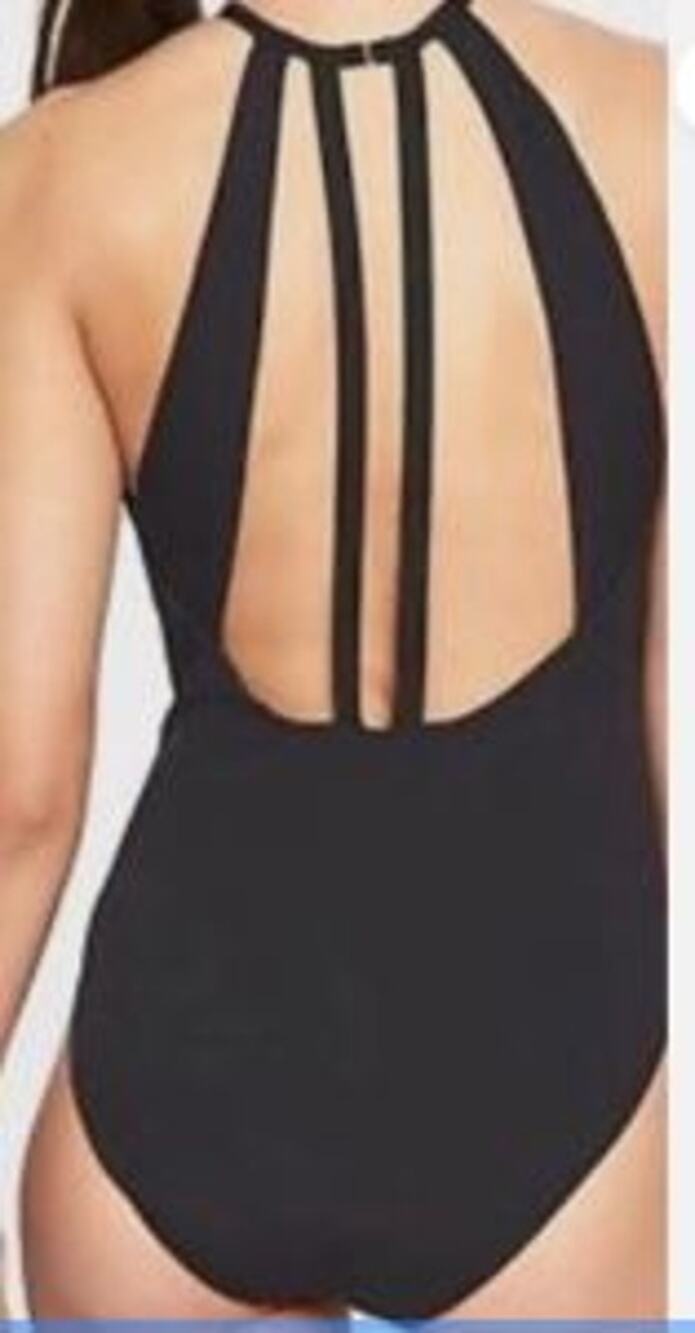 Athleta Size Small Malta High Neck One Piece Swimsuit Black Cut Out Swimwear